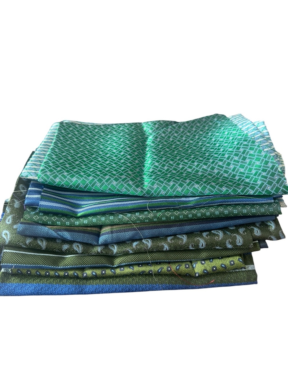 Bundle of 8 bright green 100% Italian silk fabric remnants